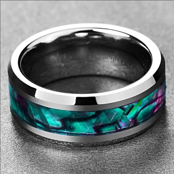 8mm Abalone Shell Tungsten Carbide Wedding Band Mens